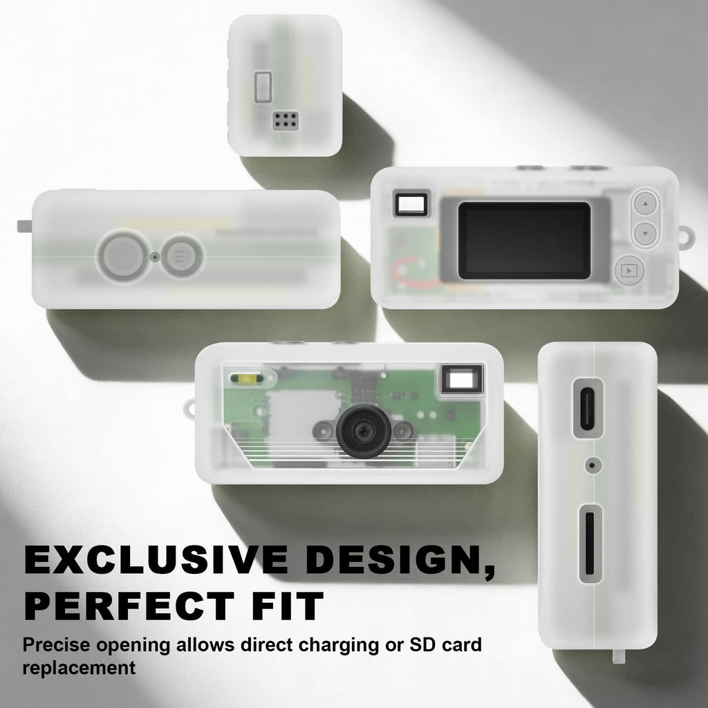 Clear white silicone case for Kodak Charmera keychain camera precise-fit design shown from multiple angles