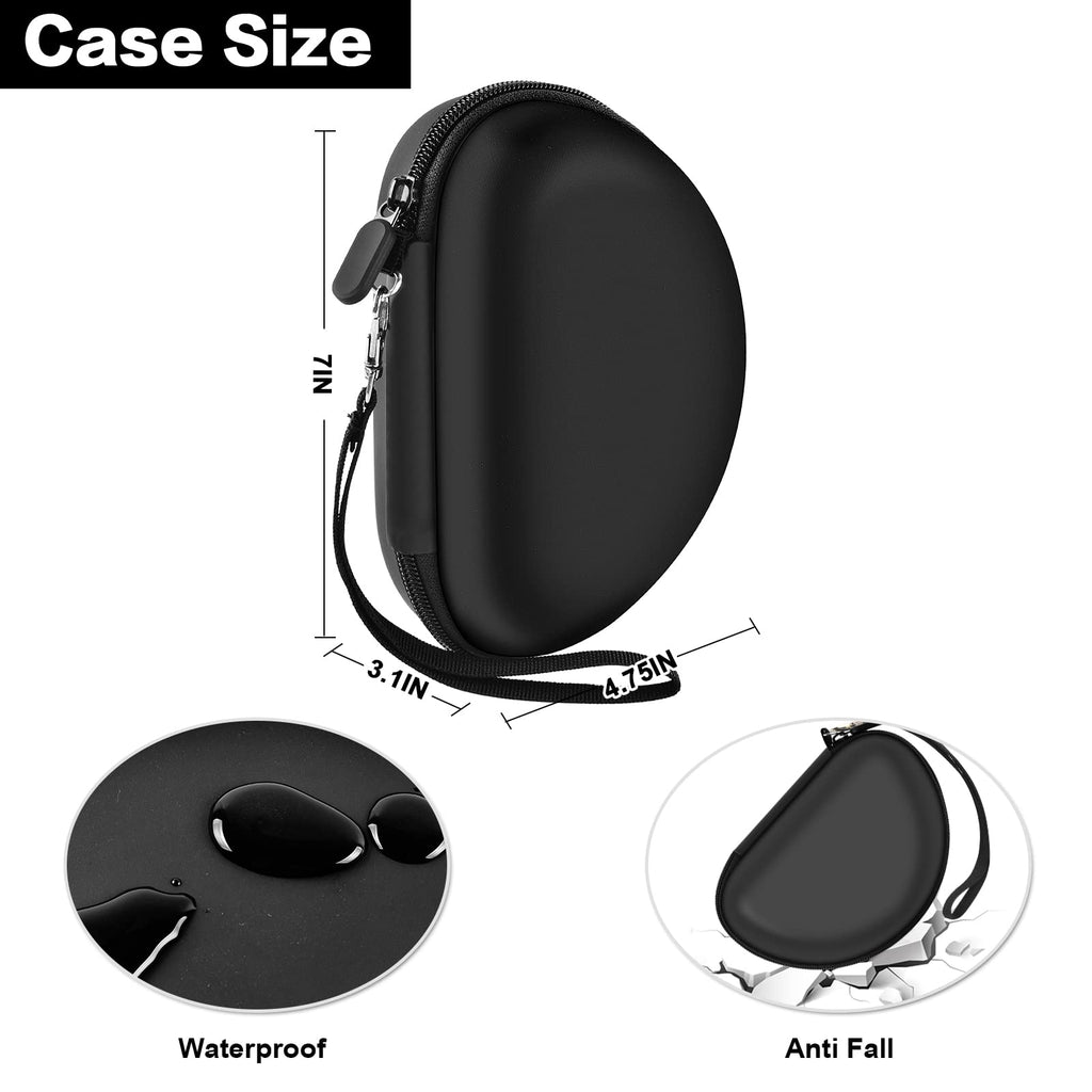 Beige and black headphone case dimensions with water-resistant and anti-fall protection
