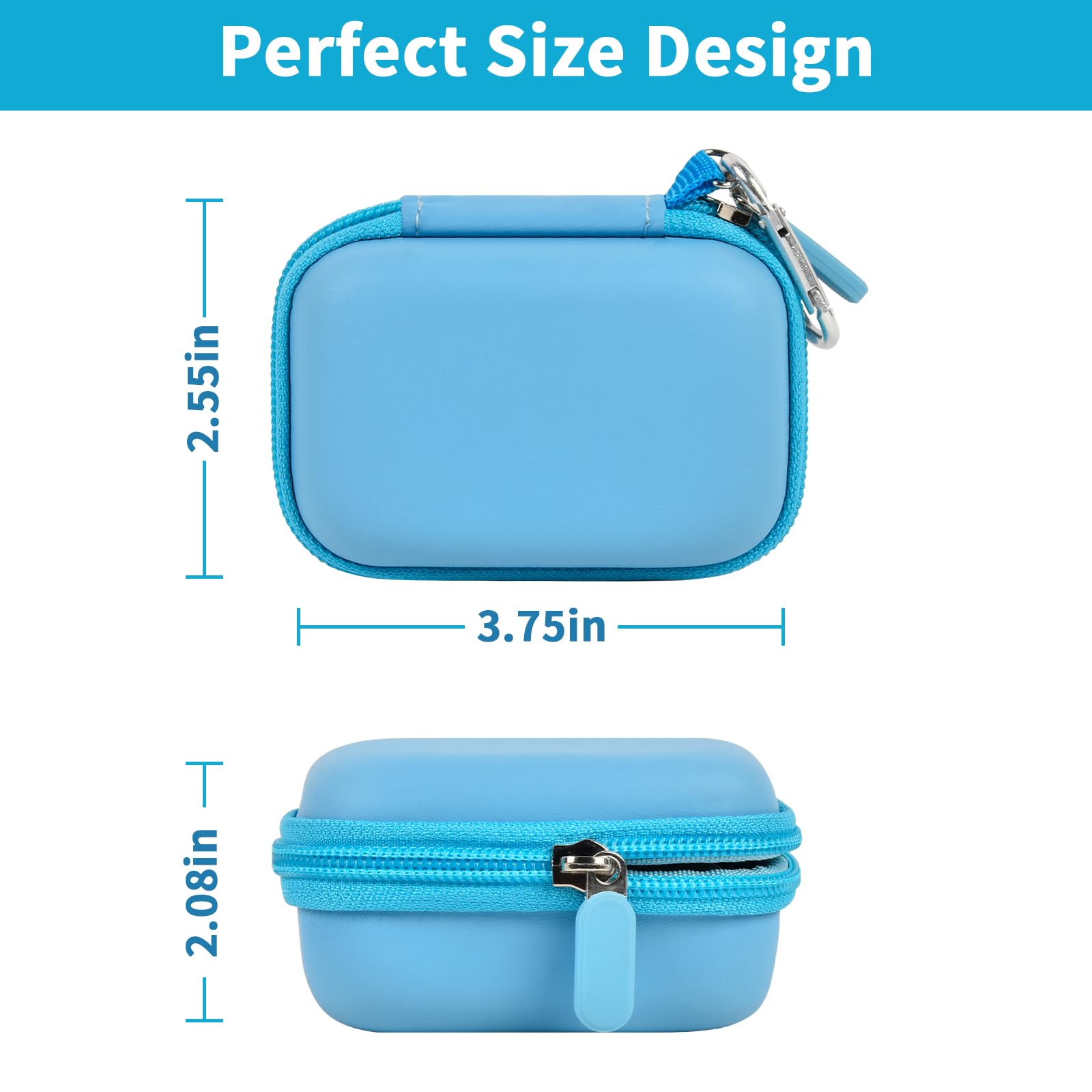 Blue portable charger case dimensions with compact hard-shell design