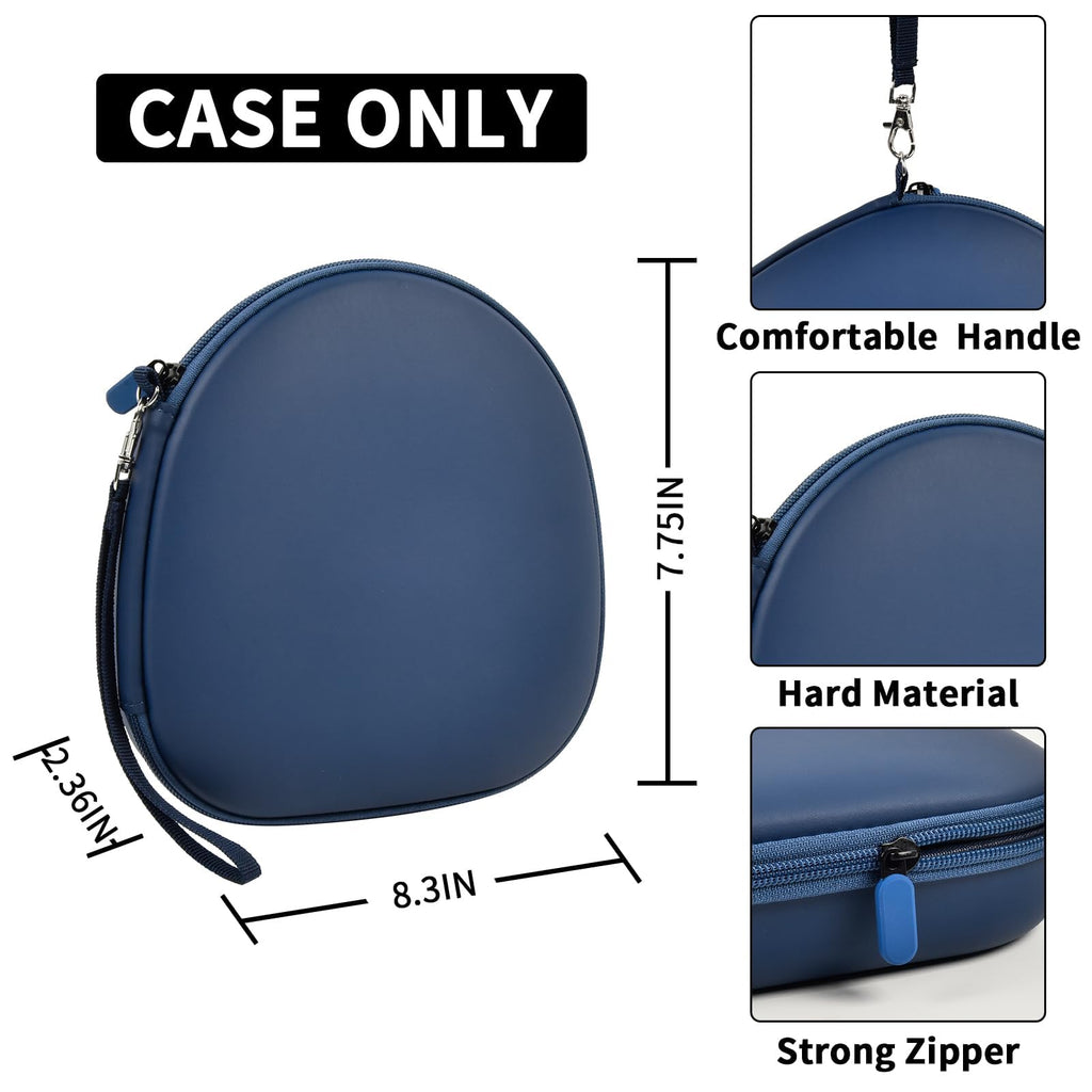 Navy blue hard-shell headphone case dimensions with handle and strong zipper; case only