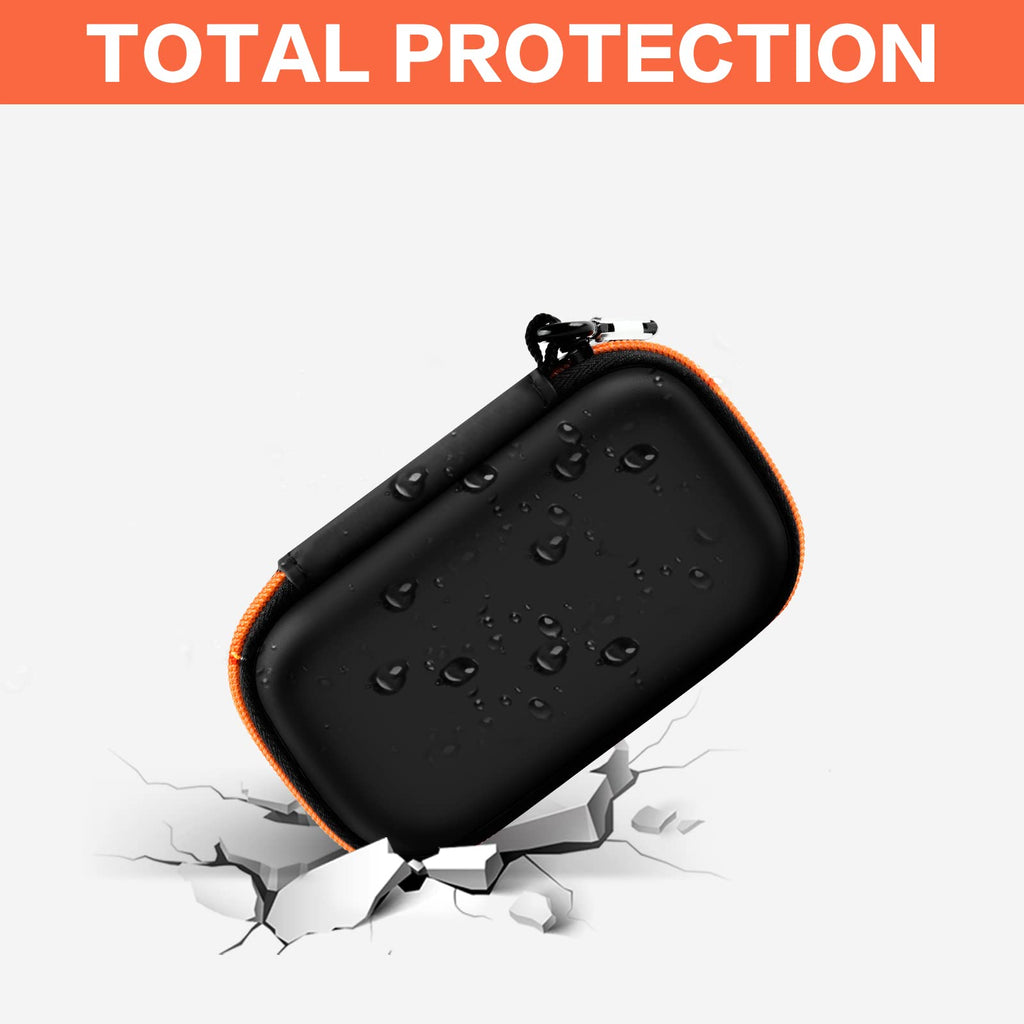 Black and orange SanDisk SSD case demonstrating total impact and water-resistant protection
