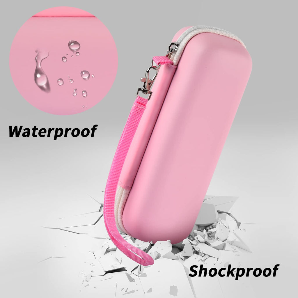 Pink toothbrush case demonstrating waterproof and shockproof protection