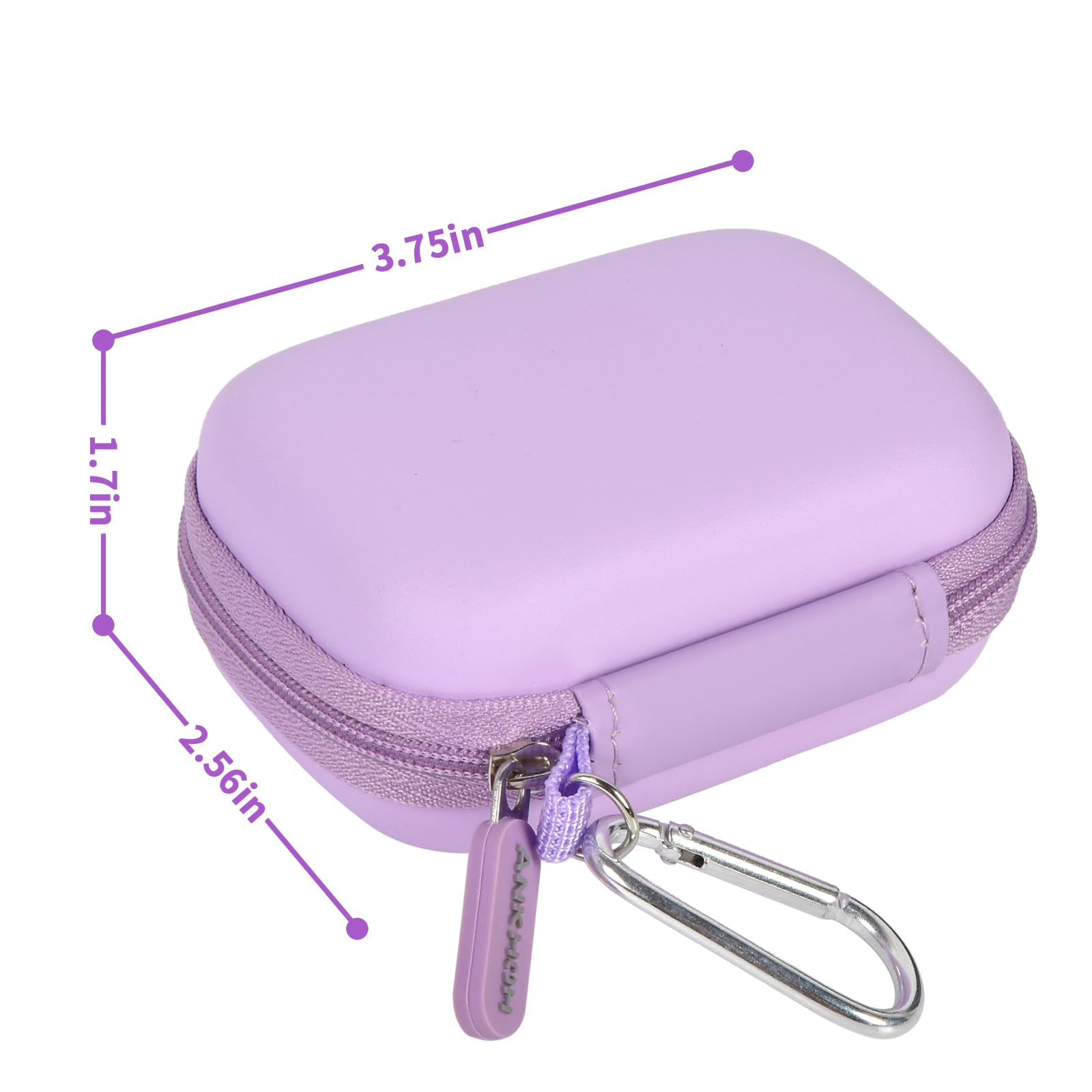Lavender portable SSD case dimensions with attached carabiner