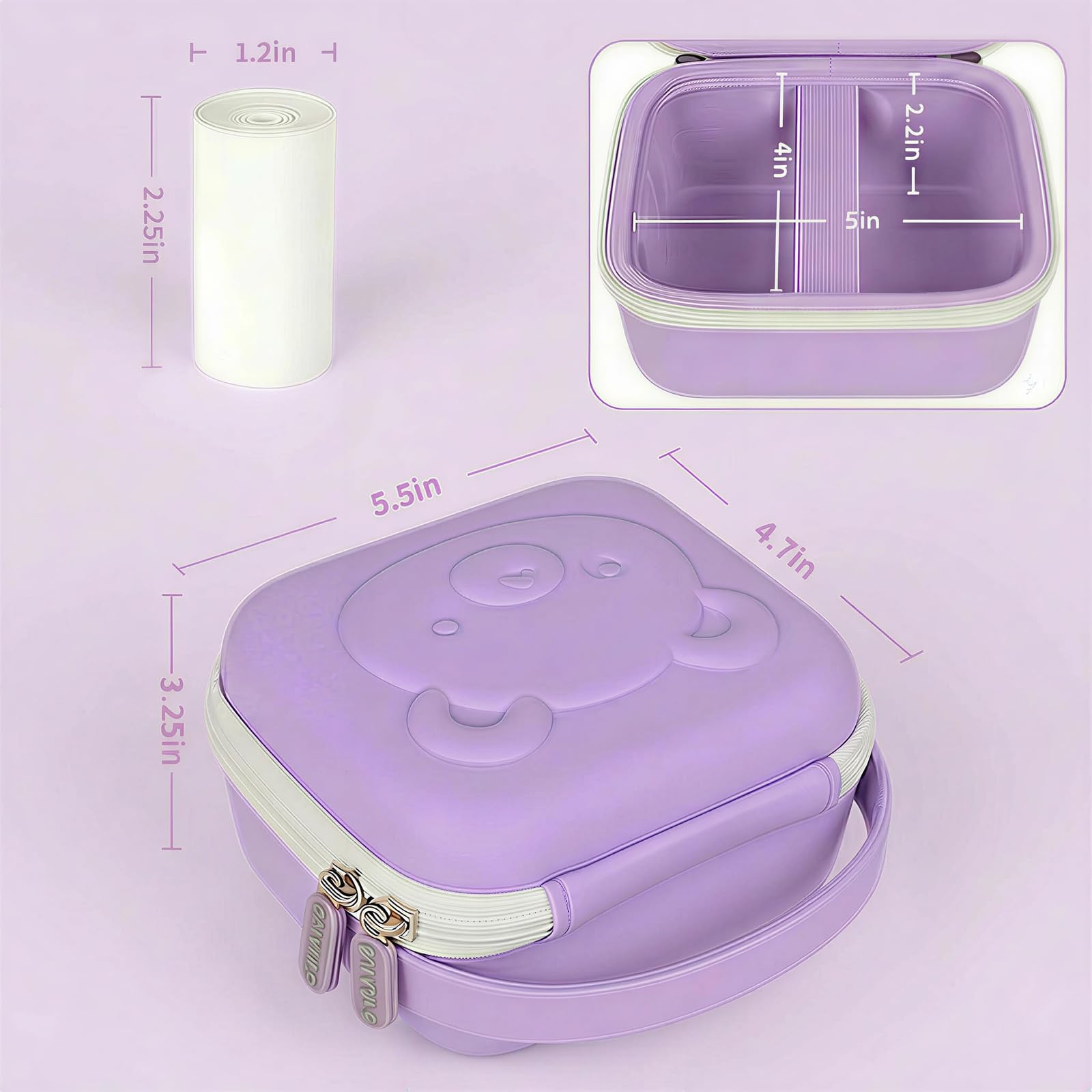 Lavender bear-shaped kids instant print camera case dimensions overview