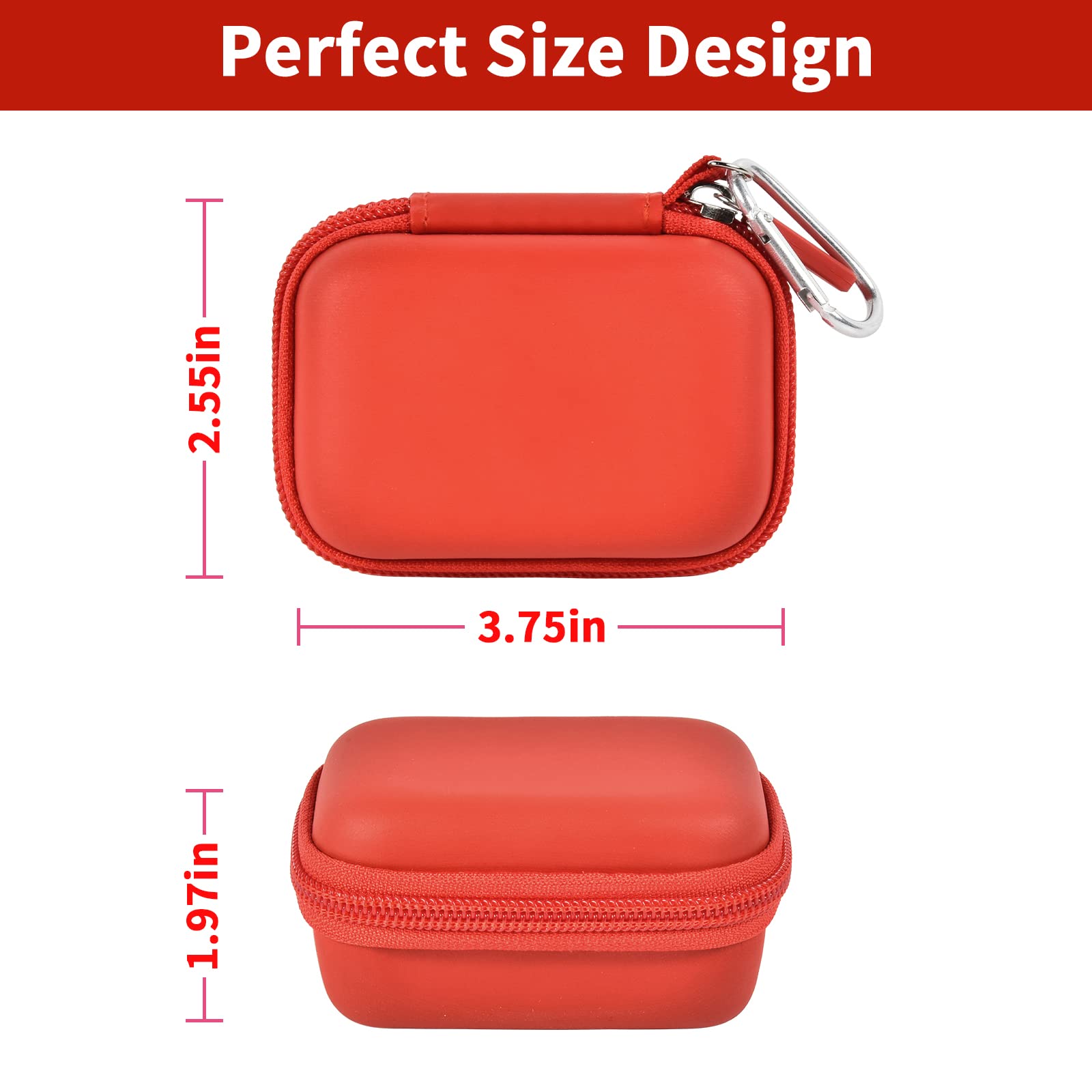 Red portable charger case dimensions with compact hard-shell design