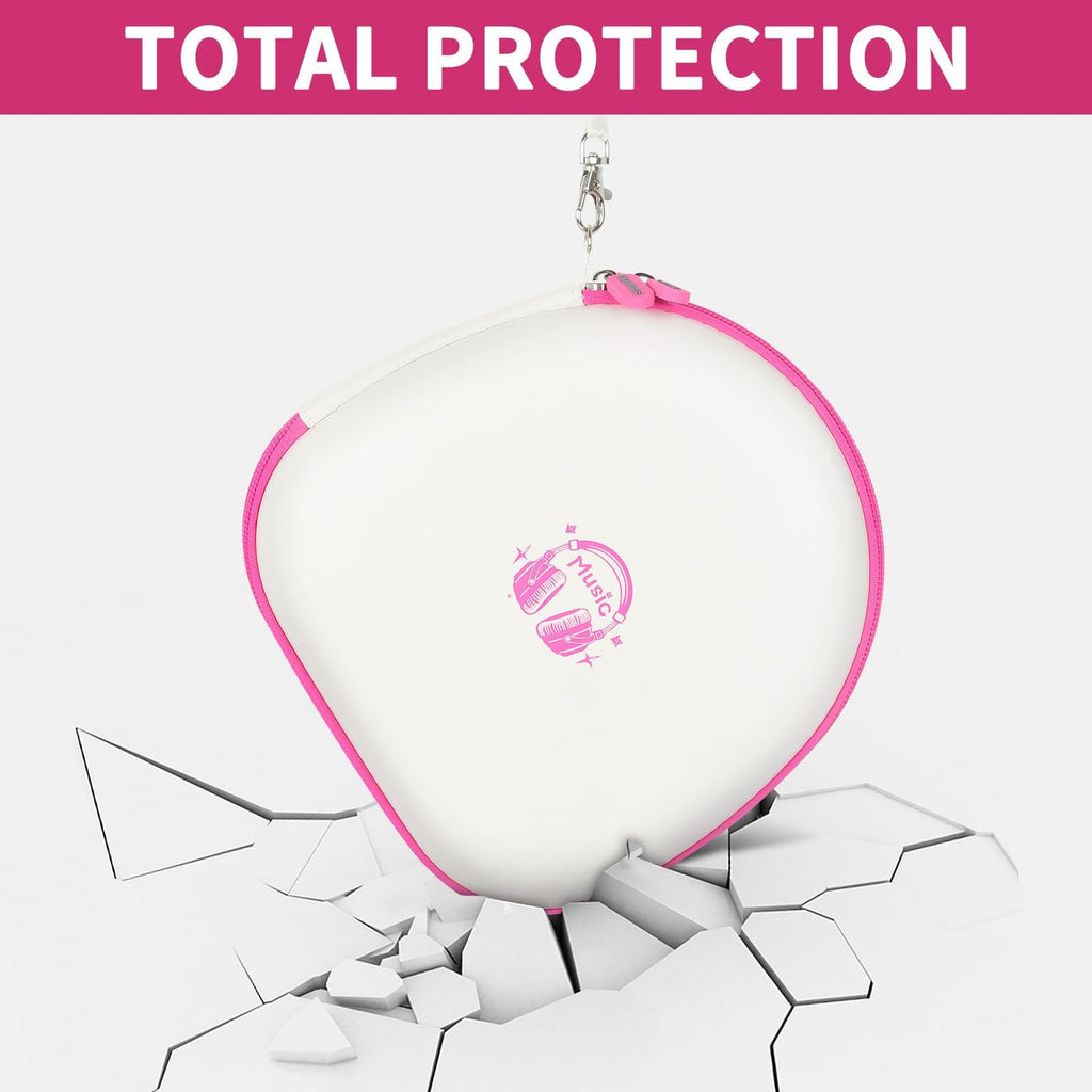 White with pink trim headphone case demonstrating impact-resistant total protection