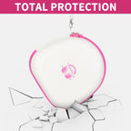 White with pink trim headphone case demonstrating impact-resistant total protection