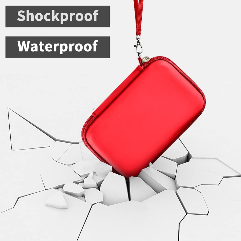 Red charging station organizer demonstrating shockproof and water-resistant protection