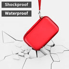 Red charging station organizer demonstrating shockproof and water-resistant protection