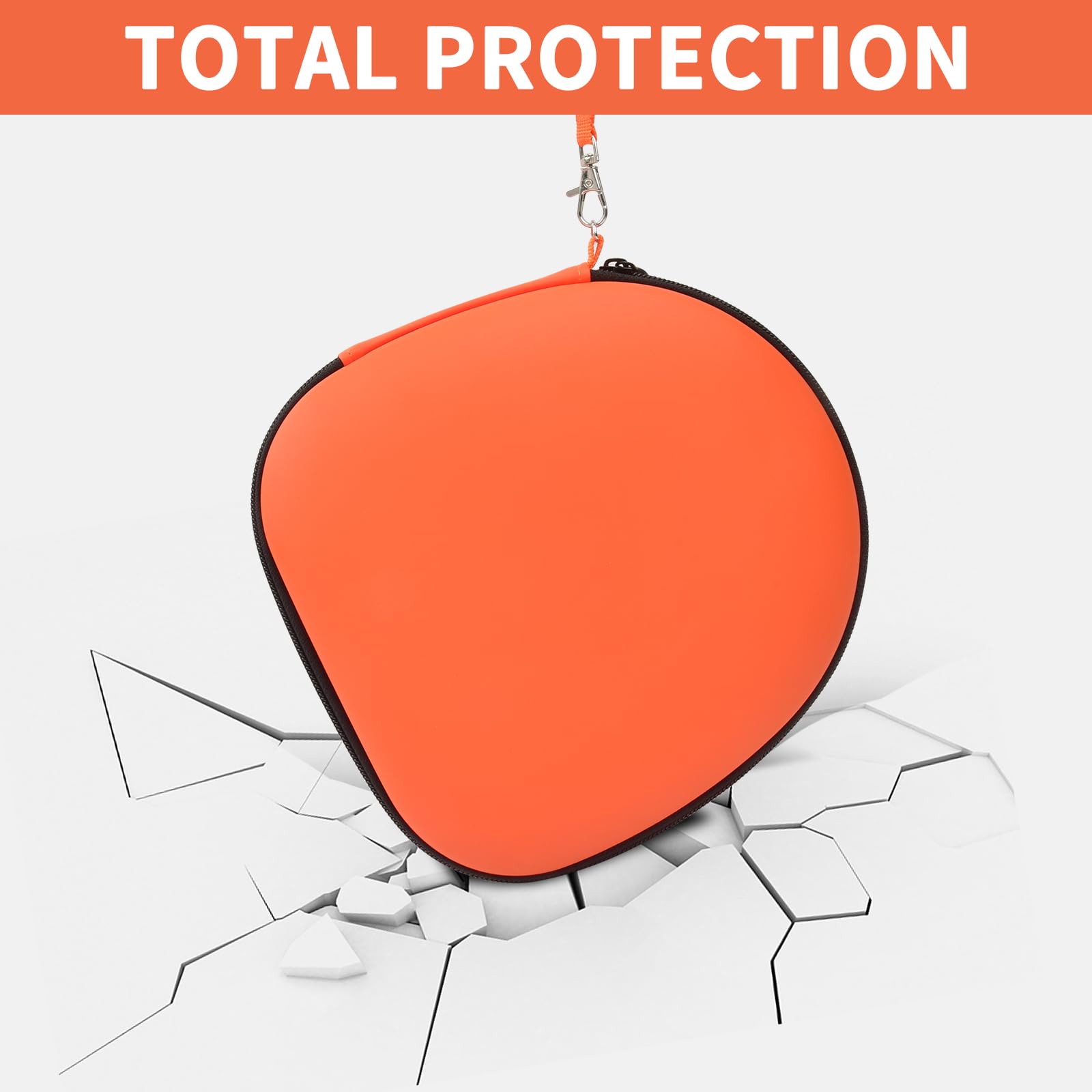 Orange headphone case demonstrating impact-resistant total protection