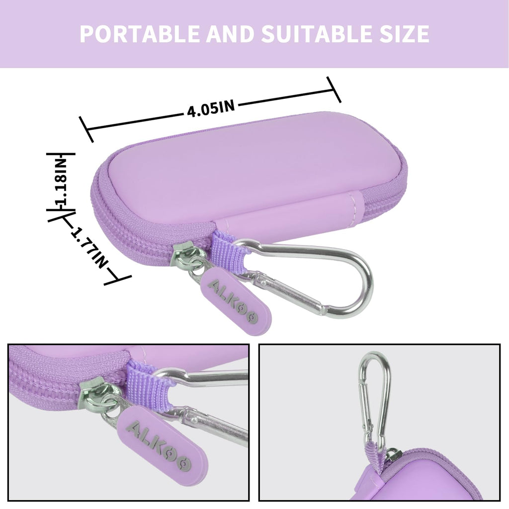 Lavender USB flash drive and SD card storage case compact dimensions and carabiner detail