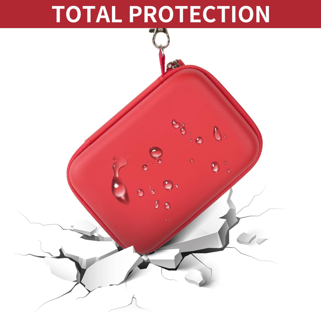 Red retro handheld console carrying case hard-shell impact and splash protection demonstration