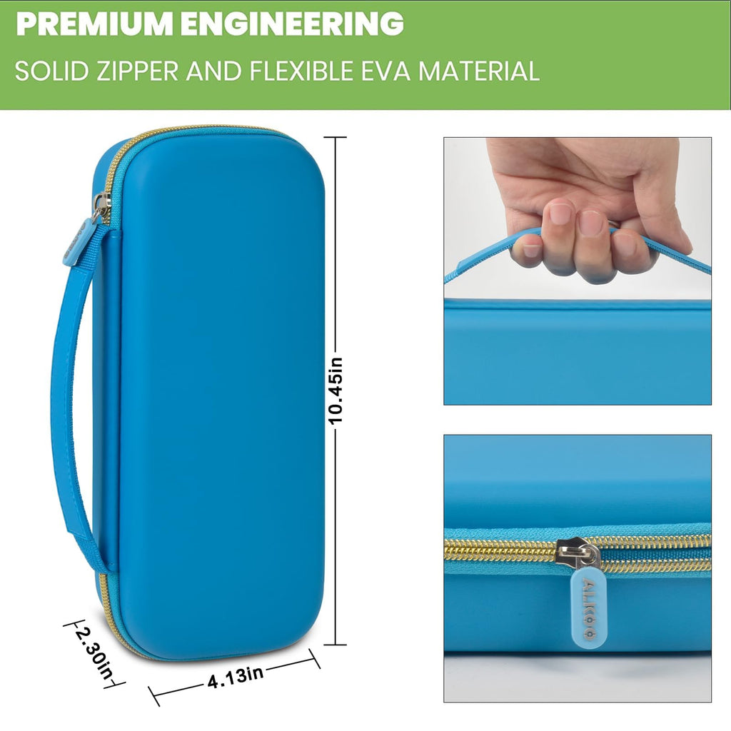blue hard stethoscope case dimensions, carry handle and dual zipper details