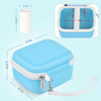Blue bear-shaped kids instant print camera case dimensions and interior layout overview