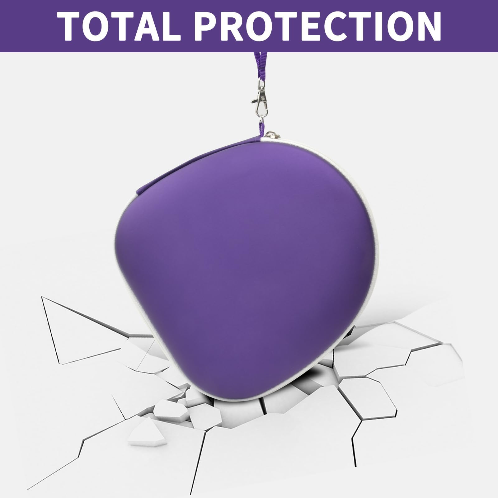 Purple headphone case demonstrating impact-resistant total protection