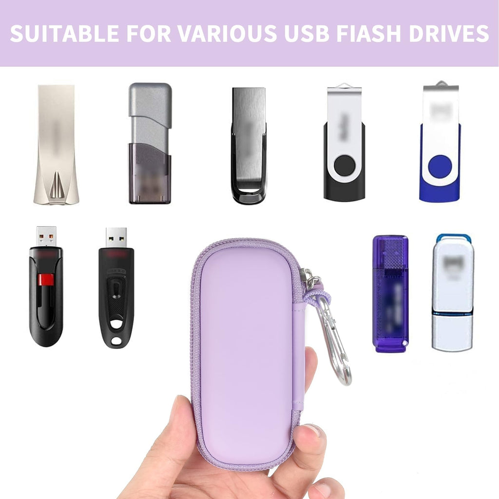 Lavender USB flash drive and SD card storage case compatibility with assorted USB flash drives
