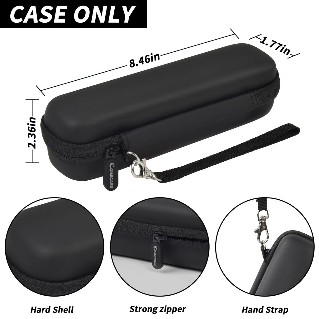 Black slim electric toothbrush case dimensions with hard shell, zipper, and hand strap; case only