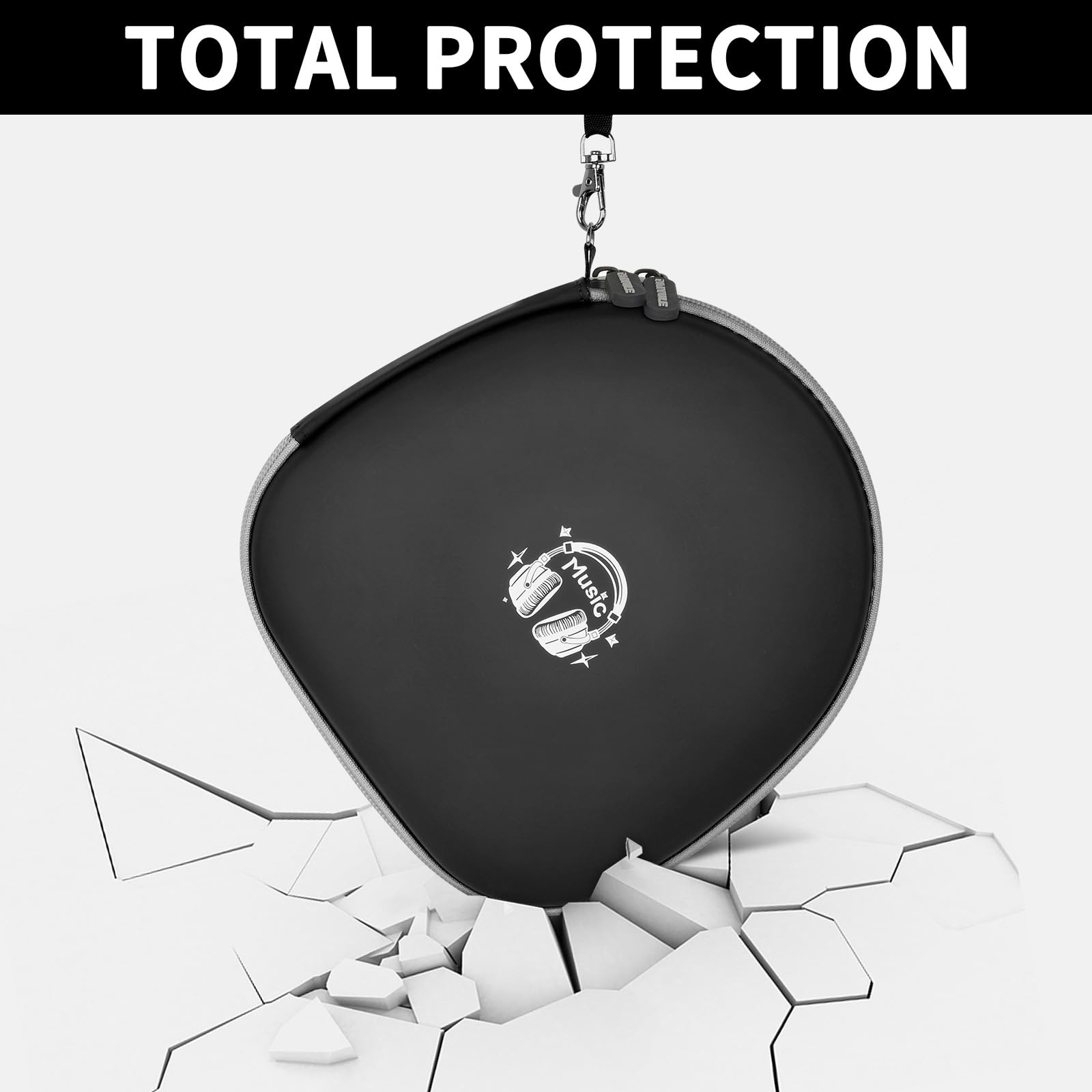 Black headphone case demonstrating impact-resistant total protection