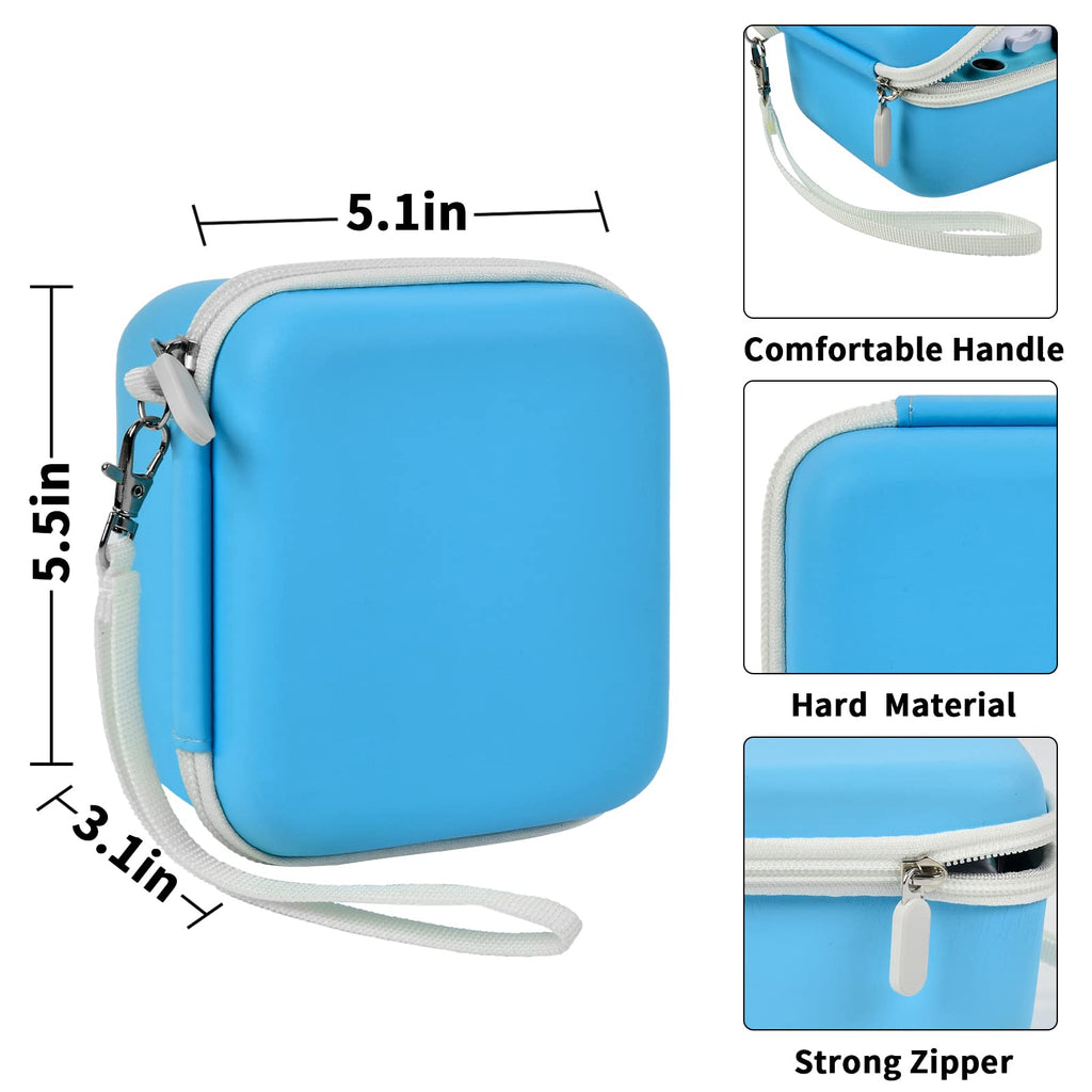 Blue kids instant print camera case dimensions and protective features overview