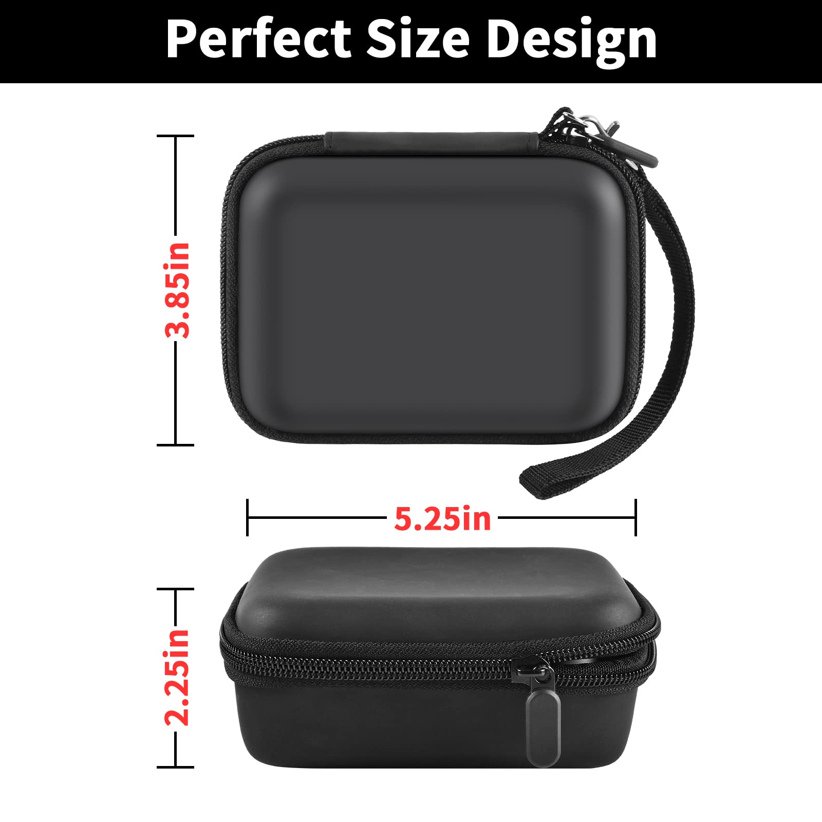Black portable charger case dimensions with compact hard-shell design
