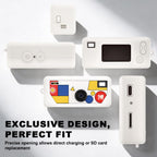 White with colorful camera graphic silicone case for Kodak Charmera keychain camera precise-fit design shown from multiple angles