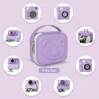 Lavender bear-shaped kids instant print camera case compatibility with kids instant print camera and accessories