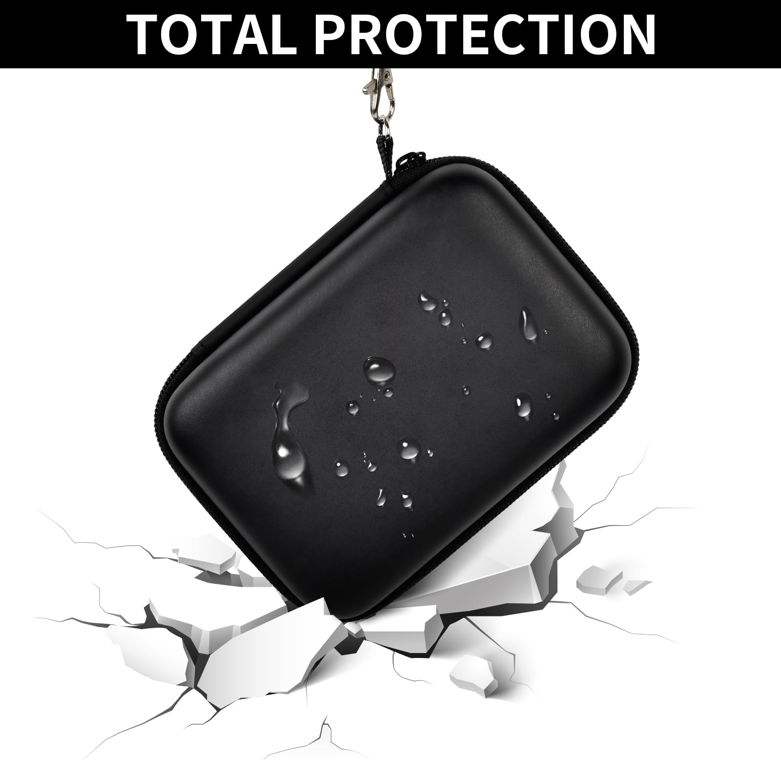 Black retro handheld console carrying case for RG40XX V hard-shell impact and splash protection demonstration