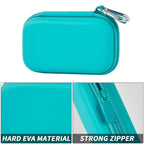 Teal hard EVA music player case with strong zipper and carabiner