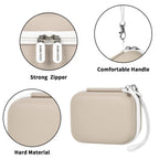 Beige mini printer case with strong zipper, carrying strap, and hard protective shell