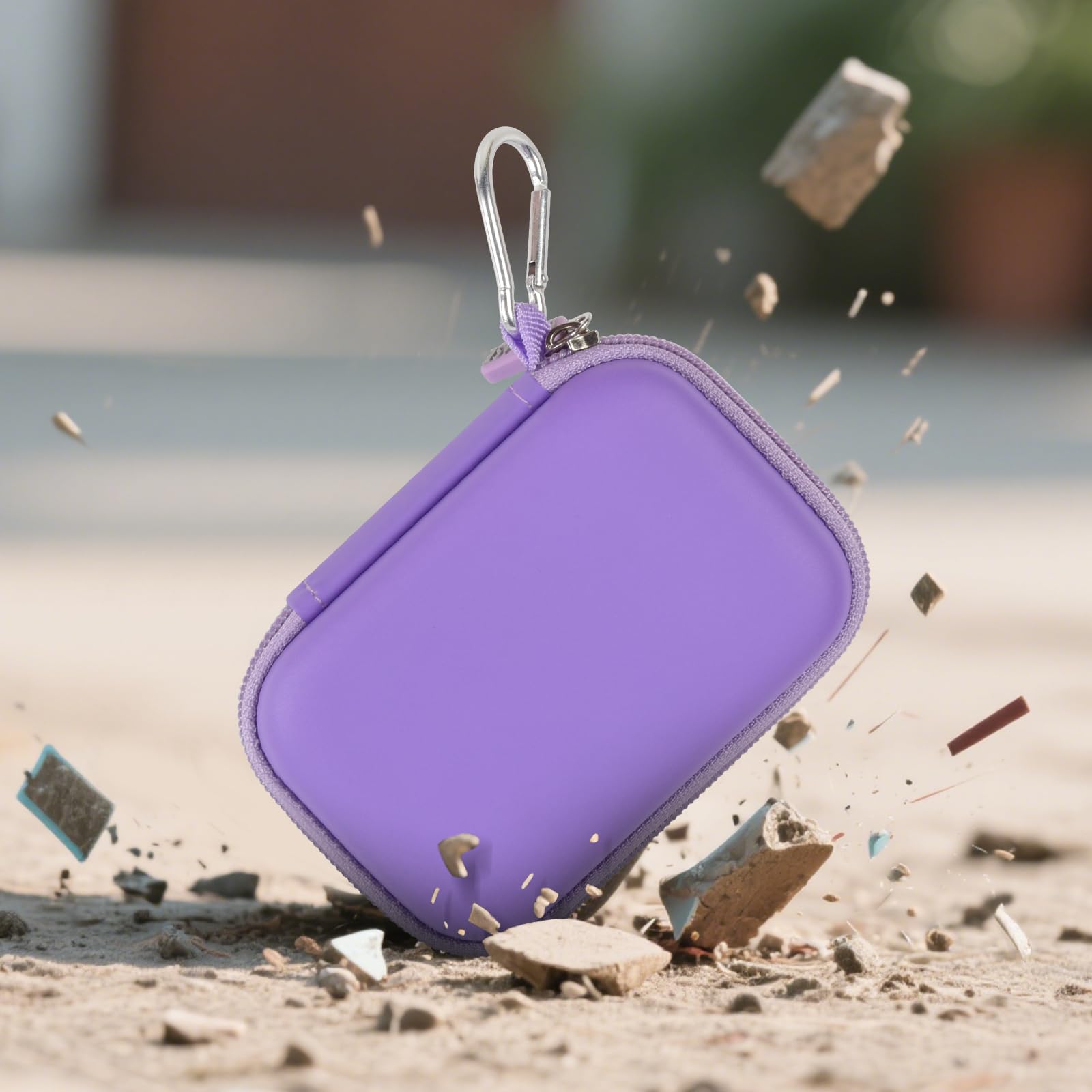 Purple hard-shell SSD case demonstrating impact-resistant protection