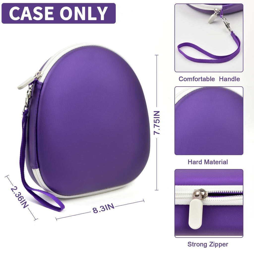Purple hard-shell headphone case dimensions with handle and strong zipper; case only