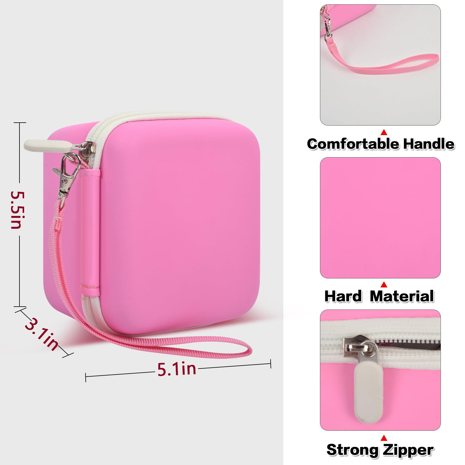 Pink kids instant print camera case dimensions and protective features overview