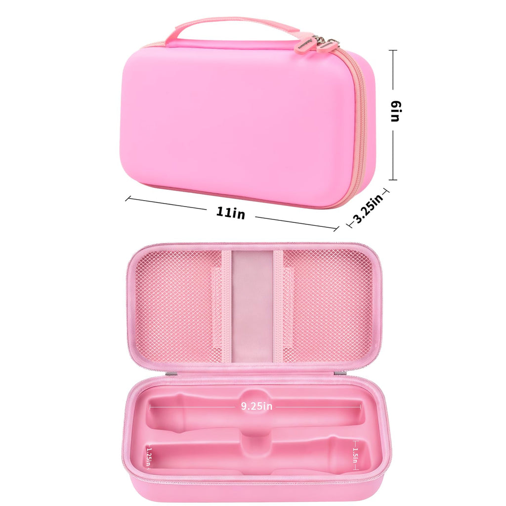 Pink JBL wireless microphone case dimensions with dual storage layout