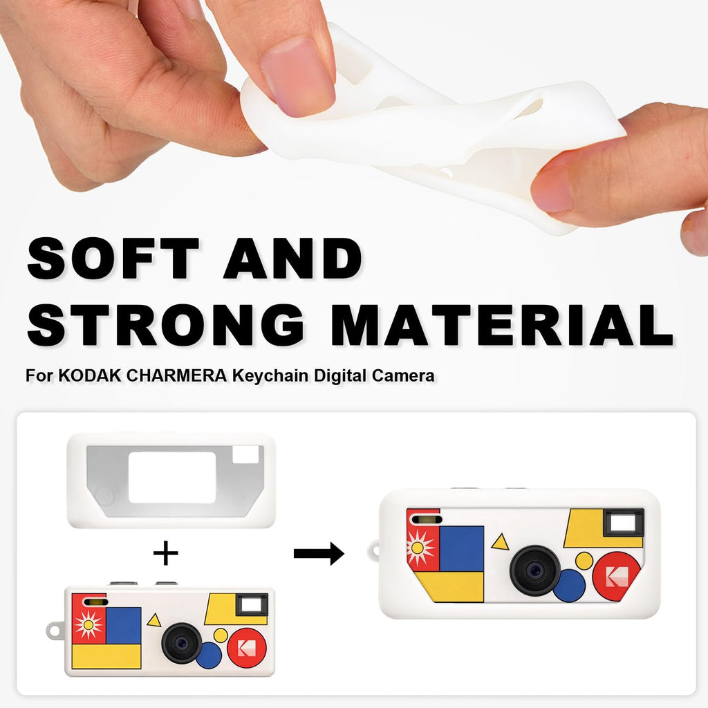 White with colorful camera graphic silicone case for Kodak Charmera keychain camera soft, flexible material demonstration