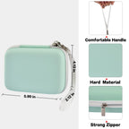 Mint green label maker case dimensions with handle, strong zipper, and hard shell