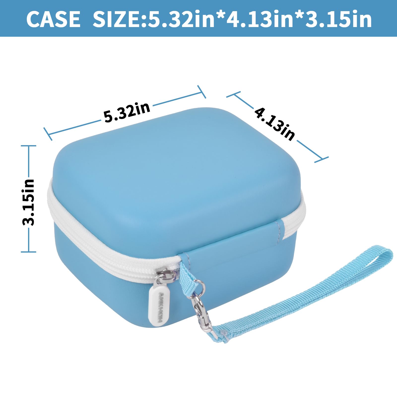 Blue mini printer case dimensions: 5.32 by 4.13 by 3.15 inches