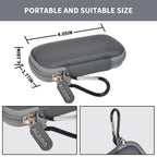 Dark gray USB flash drive and SD card storage case compact dimensions and carabiner detail