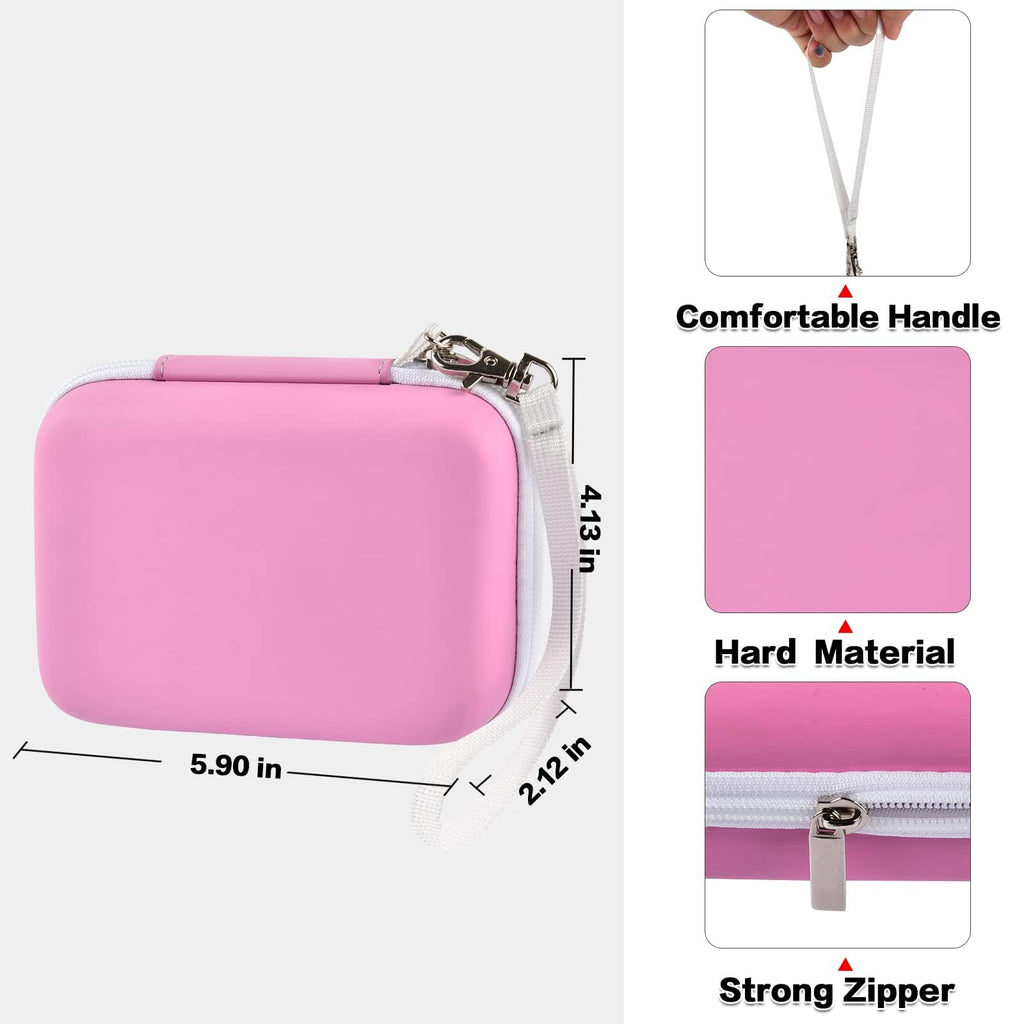 Pink label maker case dimensions with handle, strong zipper, and hard shell