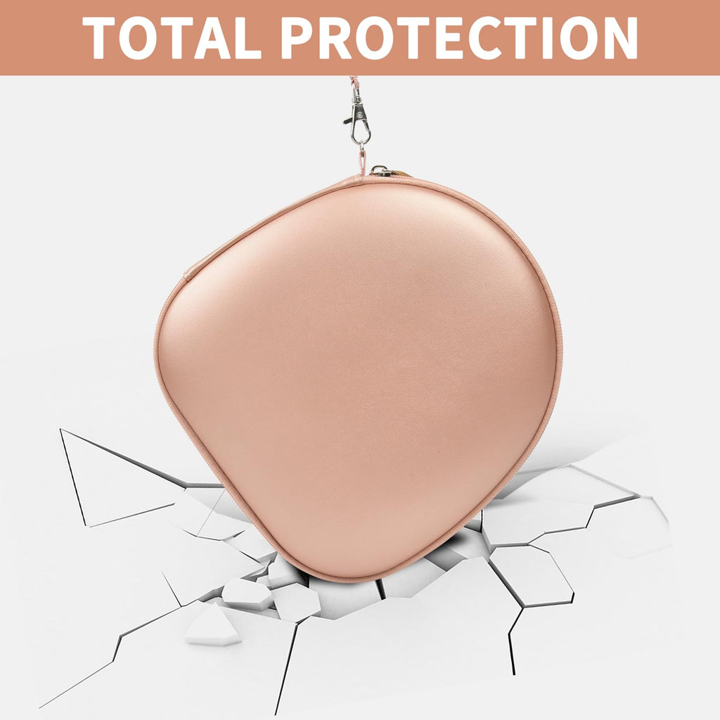 Rose gold headphone case demonstrating impact-resistant total protection