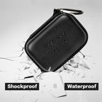 Black Crucial SSD case demonstrating shockproof and water-resistant protection