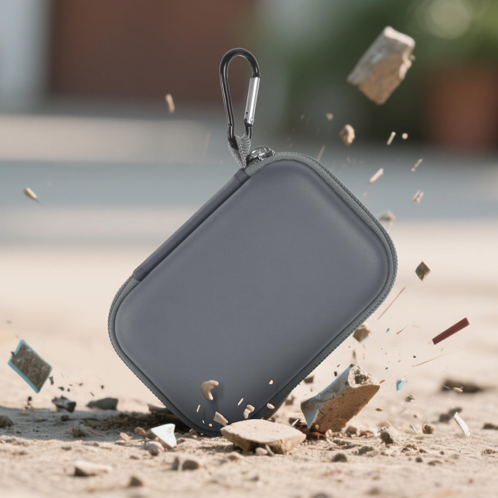 Gray hard-shell SSD case demonstrating impact-resistant protection