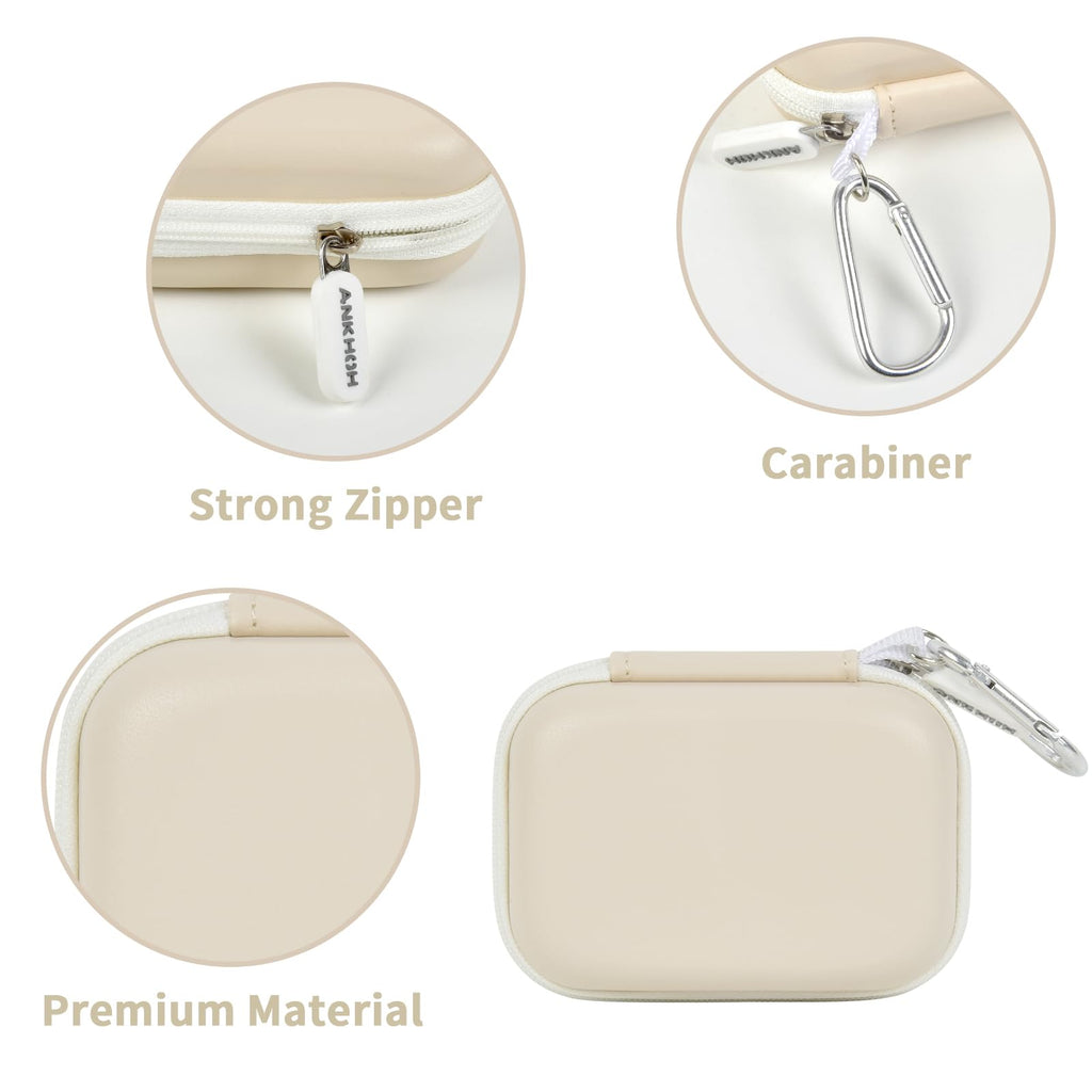 Ivory portable SSD case with strong zipper, carabiner, and premium hard-shell material