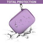 Lavender retro handheld console carrying case hard-shell impact and splash protection demonstration