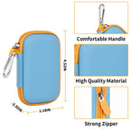 Blue portable SSD case dimensions with zipper, hard shell, and handle