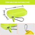 Neon green USB flash drive and SD card storage case compact dimensions and carabiner detail
