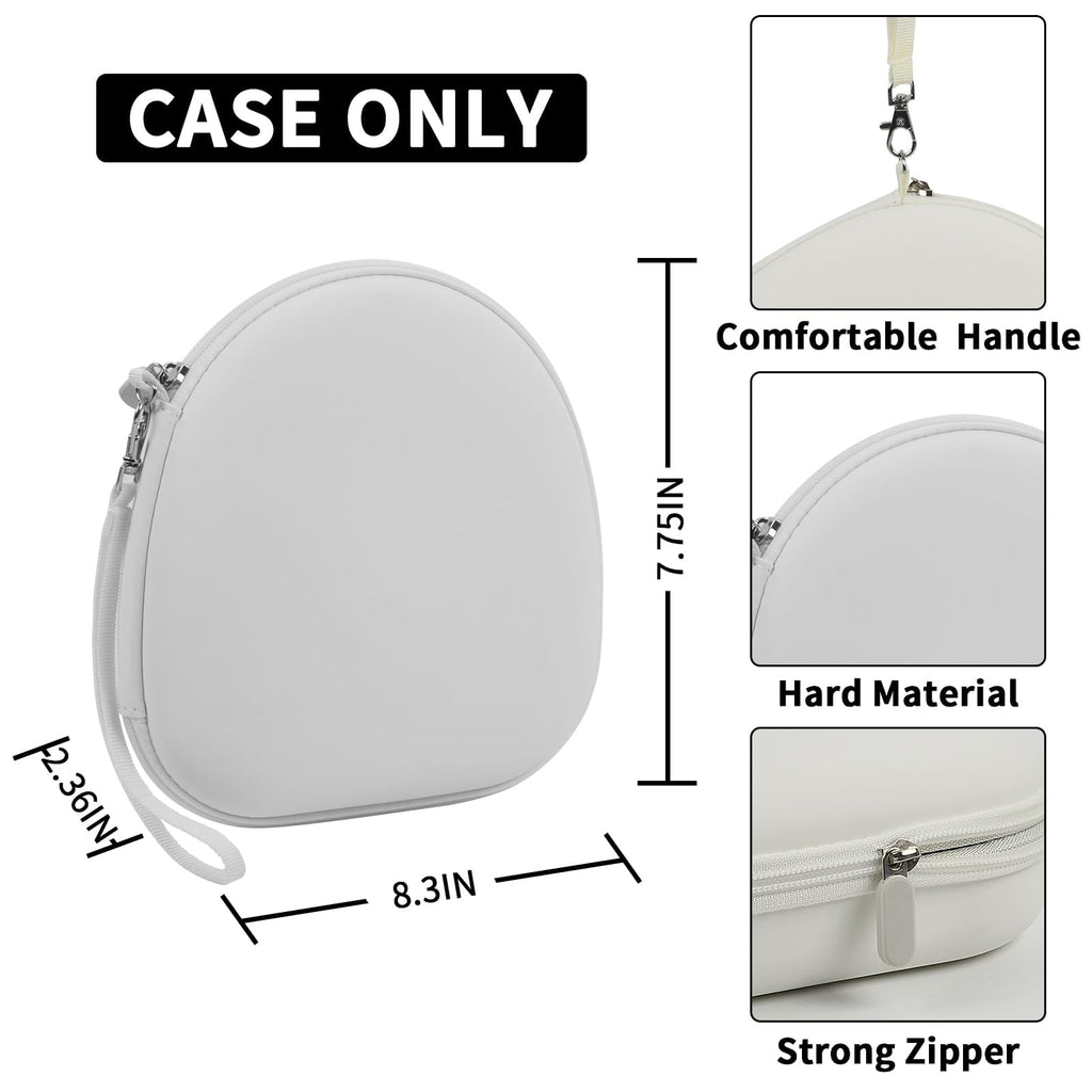Light gray hard-shell headphone case dimensions with handle and strong zipper; case only