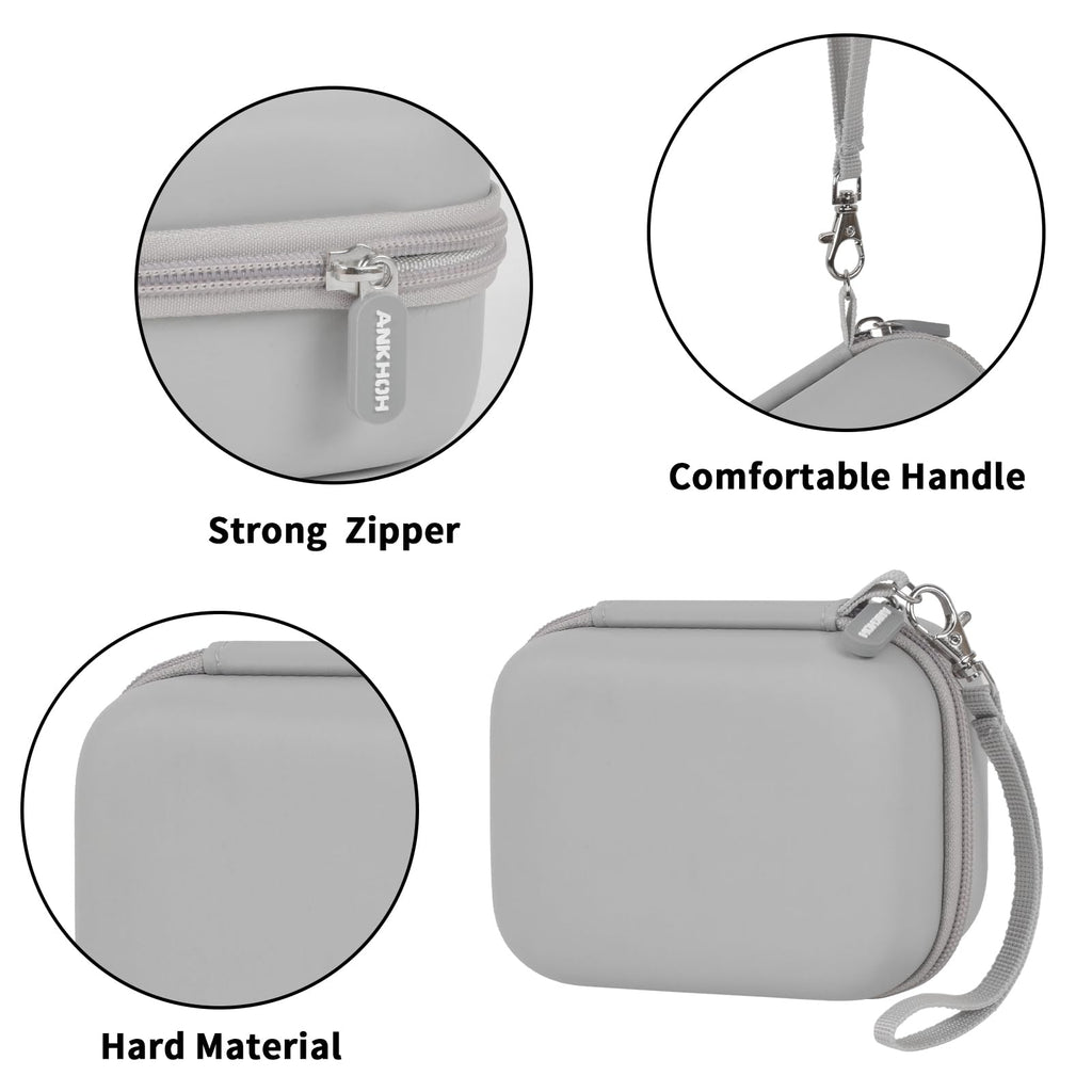 Gray mini printer case with strong zipper, carrying strap, and hard protective shell