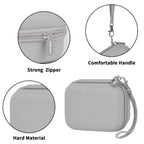 Gray mini printer case with strong zipper, carrying strap, and hard protective shell