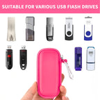 Hot pink USB flash drive and SD card storage case compatibility with assorted USB flash drives