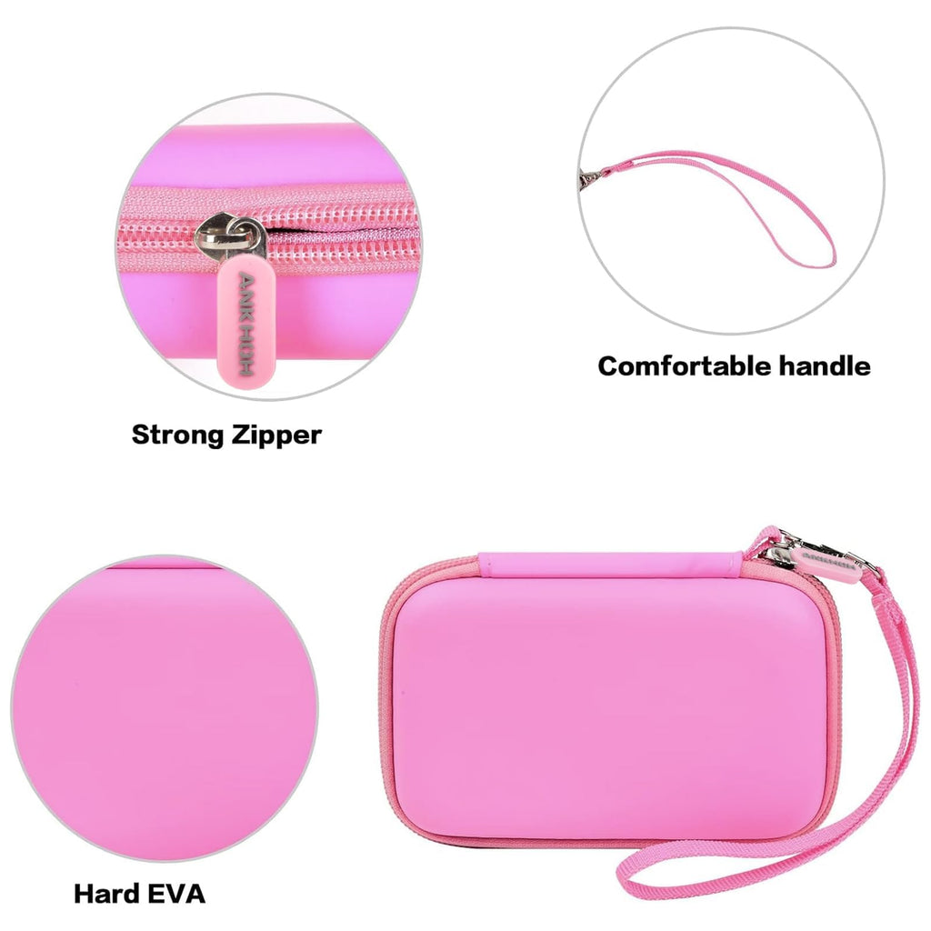 Pink charging station case with strong zipper, wrist strap, and hard EVA shell